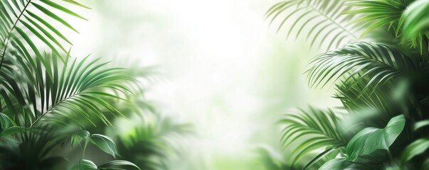 Lush green palm leaves on a bright white background