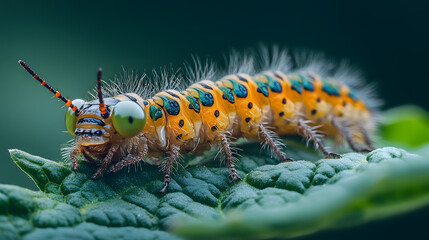 Vibrant Caterpillar on Leaf AI generated