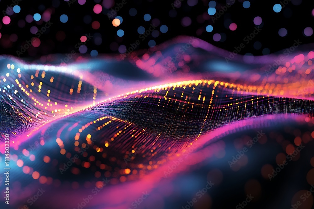 Poster Abstract glowing wave of data points.