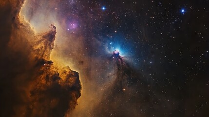 Obraz premium Vivid cosmic clouds and stars illuminate the night sky in a stunning display of interstellar beauty