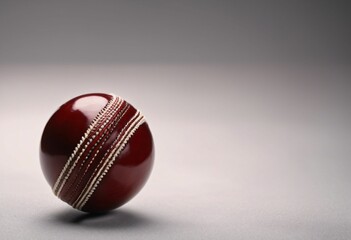 Close-up of a red cricket ball with prominent stitching.