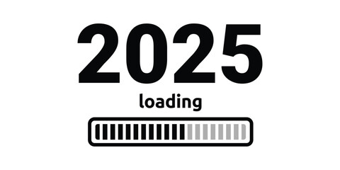 2025 Happy New Year text design on white background