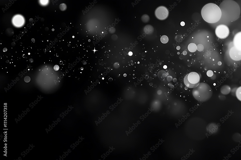 Aufkleber Abstract grayscale bokeh background with bright lights and particles.