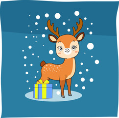 christmas decoration, santa reindeer with gift box, suitable for background