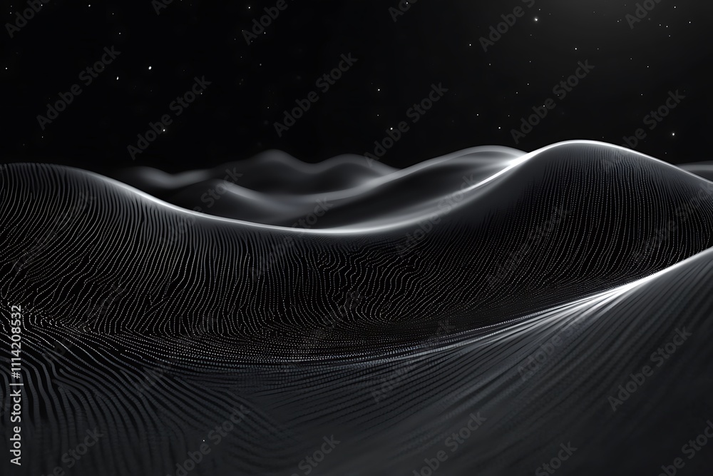 Poster Abstract grayscale landscape with undulating lines and subtle light.