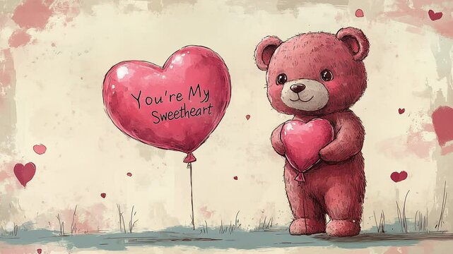 A greeting card featuring a teddy bear holding a heart-shaped balloon with the message, You are my sweetheart