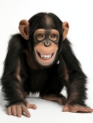 Fototapeta premium Bright studio portrait of a playful baby chimpanzee with joyful expression