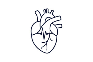 Heart with heartbeat line black line art vector art illustration transparent white background
