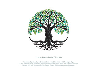 Circular Graphic Tree Brand Icon, tree and roots logo