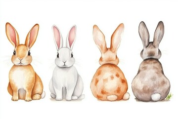 Obraz premium Cute animal. Set bunnies on isolated white background, bunny watercolor illustration. 