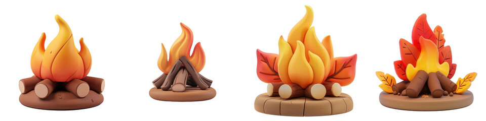 3d render fall bonfire isolated on transparent background Cartoon Illustration in plastic style