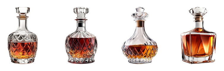 Elegant Glass Decanters on Transparent Background