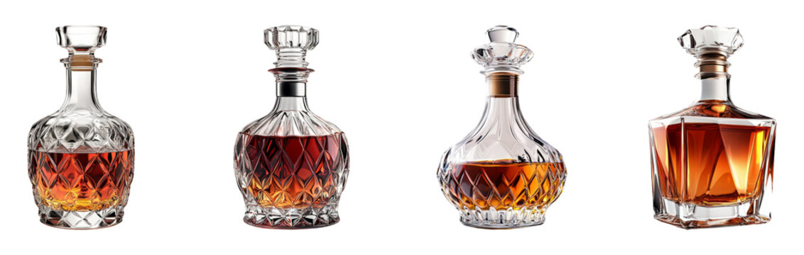 Elegant Glass Decanters on Transparent Background