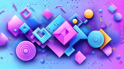 Fototapeta premium Dynamic geometric shapes in vibrant colors digital art abstract design environment creative perspective for visual impact