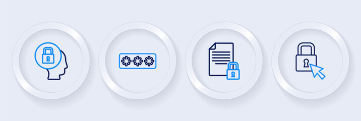 Set line Lock, Document and lock, Password protection and icon. Vector