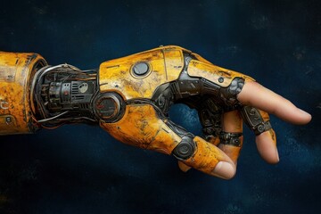 Naklejka premium Robotic hand reaching for innovation futuristic setting digital art creative technology close-up perspective