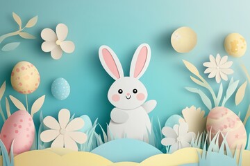 Happy Easter background.Product display mockup, Banner template design.Paper Art Vector illustration. 