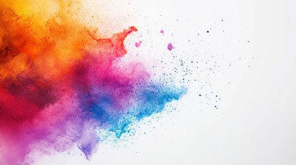 Fototapeta premium Vibrant abstract paint splash background texture with colorful hues of orange, red, pink, blue, and purple on a white canvas for creative designs
