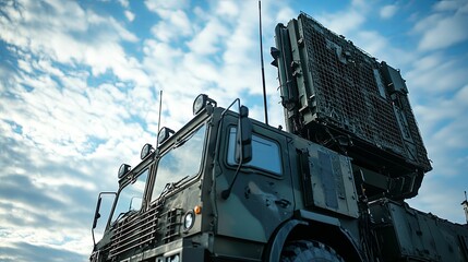 Military Mobile Radar System Under Cloudy Sky