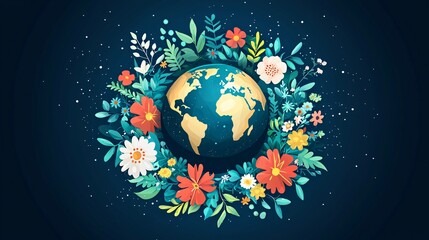 Earth surrounded by a colorful floral halo representing nature and harmony