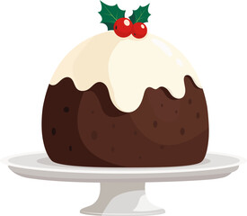 Xmas cake christmas pudding. Sticky sponge cake with dried and candied fruit and citrus zest. Isolated vector illustration in flat style