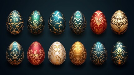 Set of cute colorful 3d realistic Easter eggs on isolated background, decorative vector elements collection 