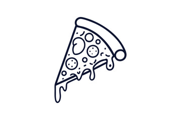 Pizza slice with melting cheese vector silhouette line art illustration on white background