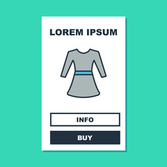 Filled outline Woman dress icon isolated on turquoise background. Clothes sign. Vector