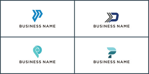 Set of luxury line letter P logo design