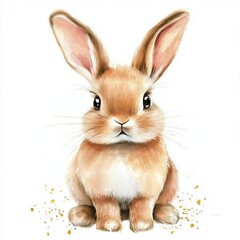 Obraz premium Watercolor baby bunny. Vector illustration with hand drawn fluffy rabbit, easter bunny. Clip art.