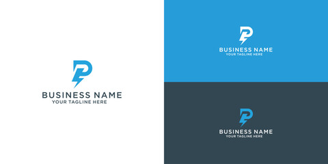 P Letter Logo With Lightning Thunder Bolt Vector Design