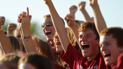 Excited crowd cheering enthusiastically at an outdoor event.