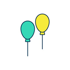 Filled outline Balloons with ribbon icon isolated on white background. Vector