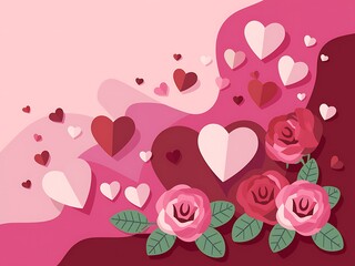 Pink and Red Hearts Roses Valentine Design