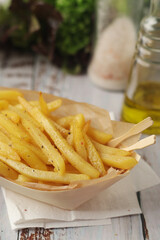 A plate with french fries potatoes