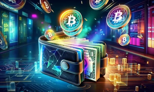 3D rendering cyberspace cryptocurrency and bicoin in a virtual wallet