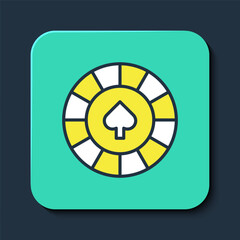 Filled outline Casino chips icon isolated on blue background. Casino gambling. Turquoise square button. Vector