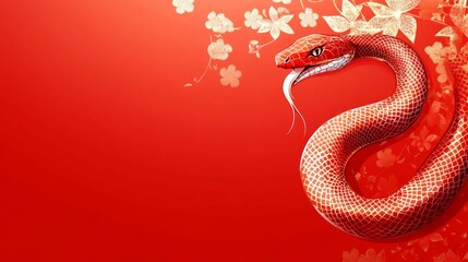 Obraz premium Chinese red color new year banner with traditional Chinese snake figure