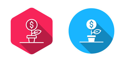 Filled and outline Dollar plant icon isolated with long shadow background. Business investment growth concept. Money savings and investment. Vector