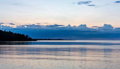 Blue Hour Landscape with Clouds and Copy Space Over Lake Superior