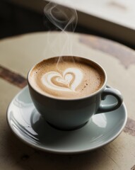 Fototapeta premium A cup of coffee with a heart drawn on it.