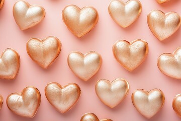 Obraz premium Glittering gold hearts pattern on pink: elegant romance and valentine's day design