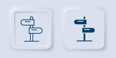 Obraz premium Filled and outline Road traffic sign. Signpost icon isolated on grey background. Pointer symbol. Isolated street information sign. Direction sign. Square button. Vector