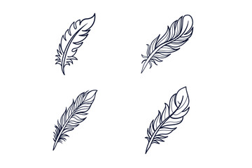 Set of feather silhouette clip art vector art illustration transparent white background