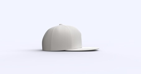 White trucker cap with flat visor 3D render realistic fleece-textured fabric. Perfect for branding advertising and fashion concepts showcasing a modern and versatile design left view