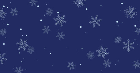 Winter background with snowflakes. Falling snow on dark blue background. Vector illustration