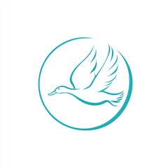 Teal flying duck in circle logo design.
