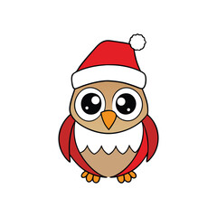 Cute Christmas Owl in Santa Hat Clipart - Vector Illustration