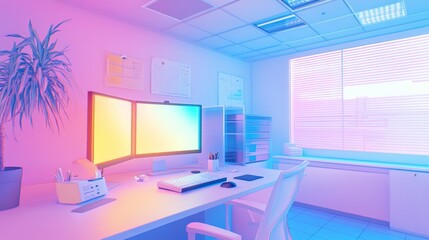 Fototapeta premium Home office room in pastel violet pink color aesthetic during the day