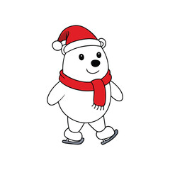 Polar Bear Vector with Santa Claus Hat - Christmas Bear Illustration Design  